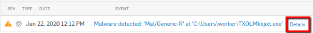 Screenshot of detection event highlighting the Details link.
