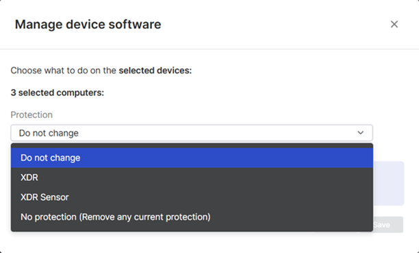 Manage Endpoint Software dialog.