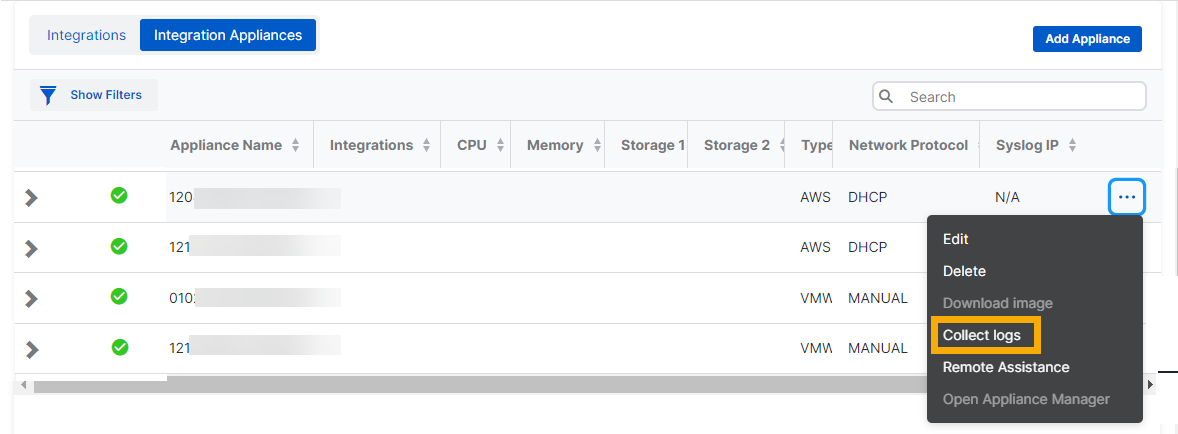 Appliances tab showing the ellipsis.