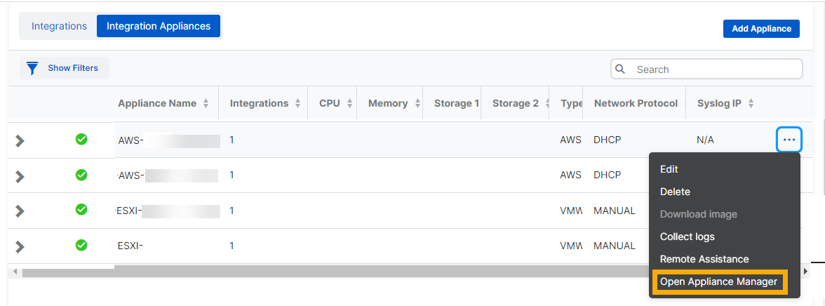 Appliances tab showing the ellipsis.