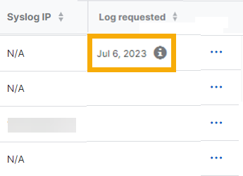 Appliances tab showing the Log requested column.