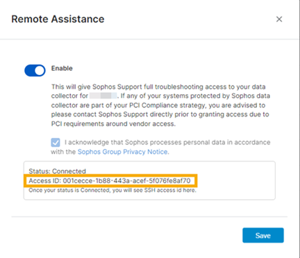 Remote assistance dialog.