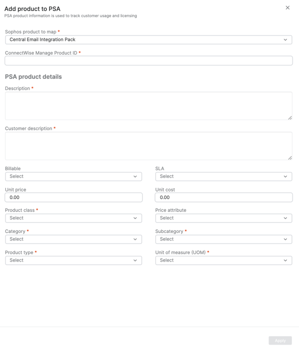 The Add products to PSA page.
