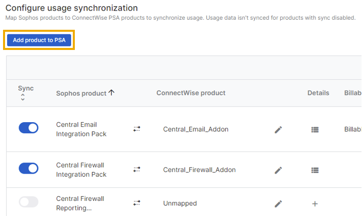 Add product to PSA button.