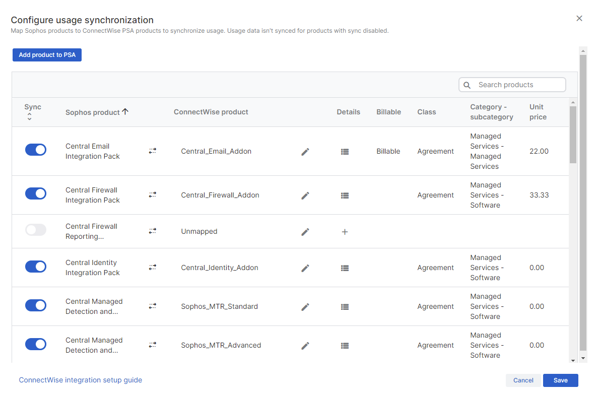 Configure usage synchronization page.