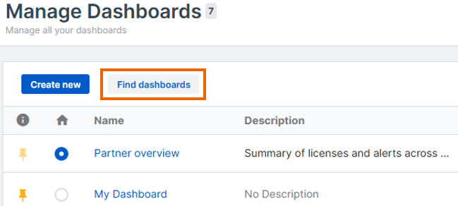 Find dashboards button.
