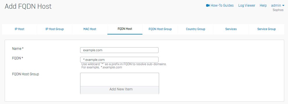 FQDN ホストの設定例。