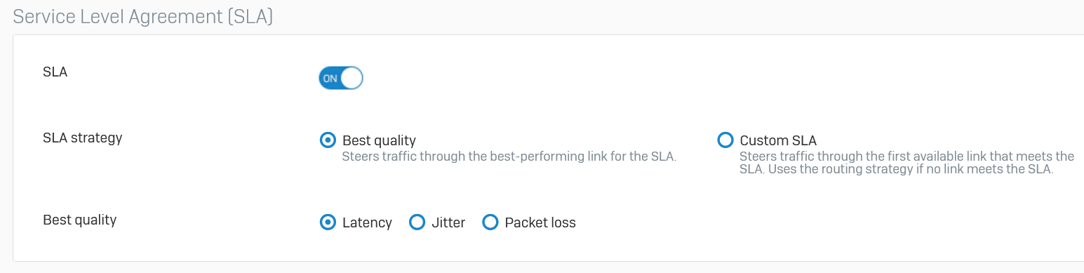 SLA の方法として「最も高品質」を選択。