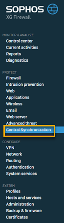 Central Synchronization のメニューオプション。