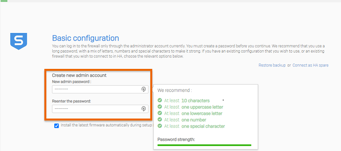 Basic configuration screen where you create your admin password.