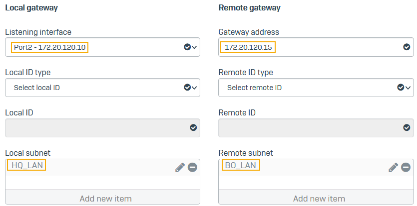 Route-based VPN's gateway settings.