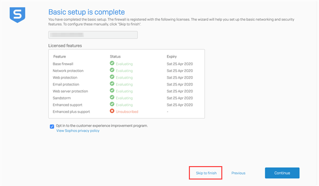 Basic Sophos Firewall setup complete.