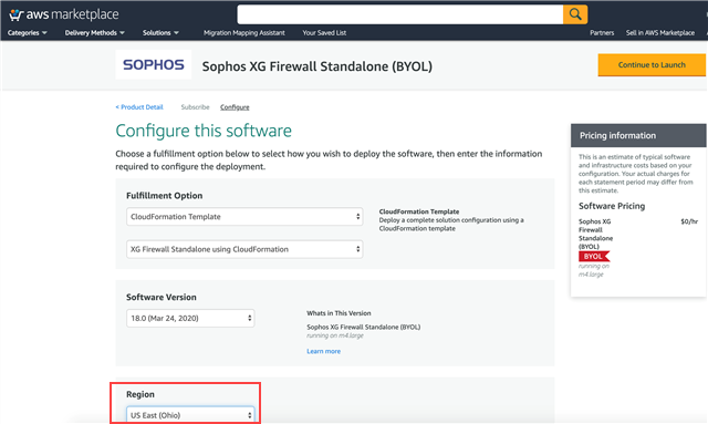 Select AWS region.