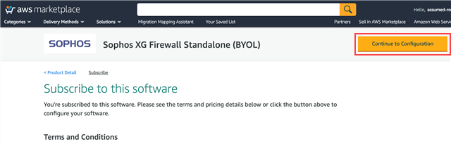 AWS subscription confirmation page.