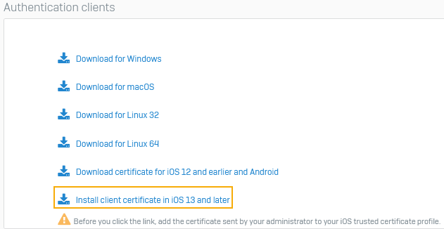 Download client certificate for iOS 13 mobile devices.