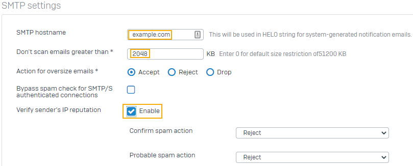 SMTP settings.