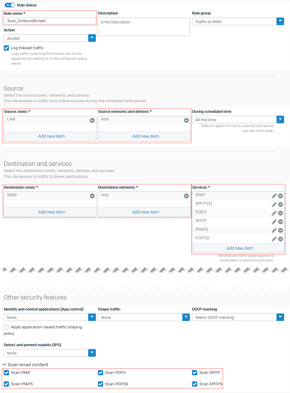 Select email scan settings.