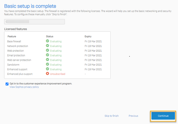 Screenshot showing that the basic setup is complete.