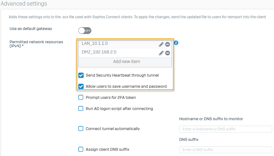 Advanced settings.