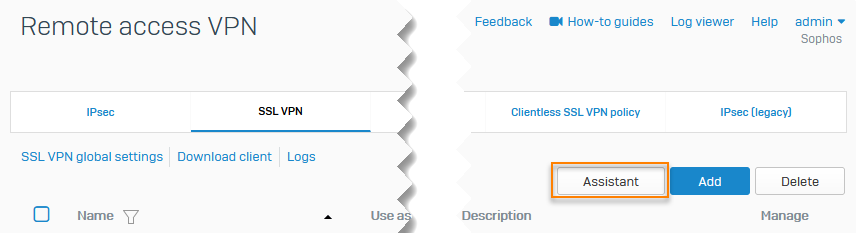 Go to remote access VPN > SSL VPN and click assistant.