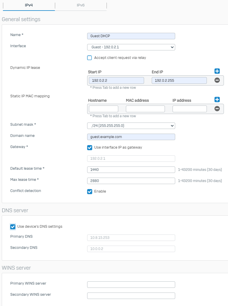 Example DHCP configuration.