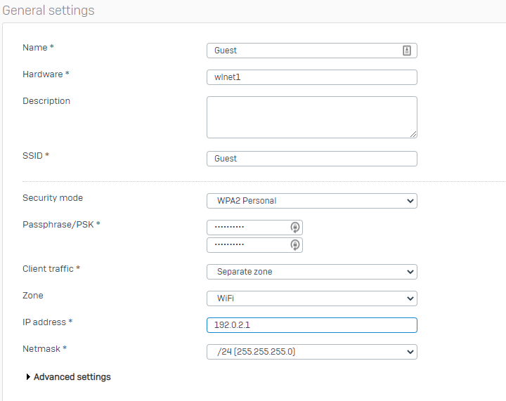 Separate zone general settings example.