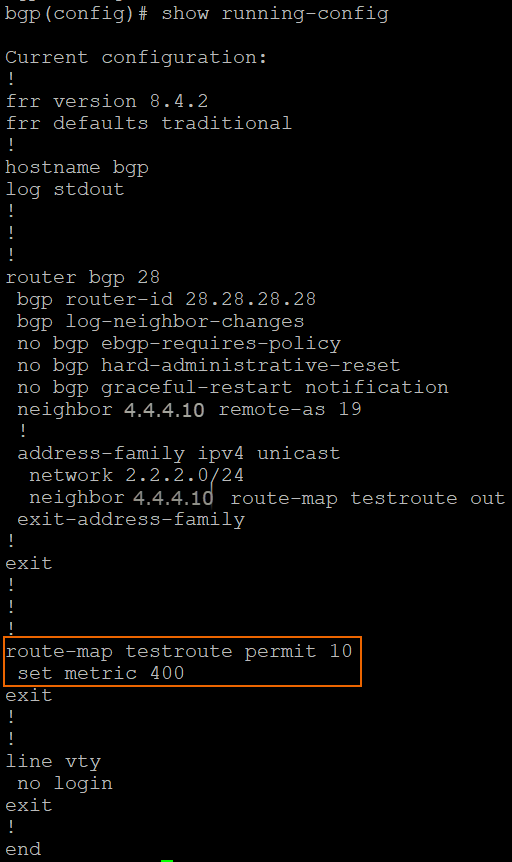 Output of the metric configuration.