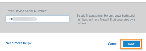 Enter Device Serial Number and click Next.