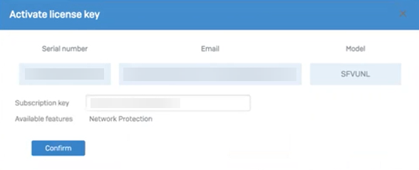 License details confirmation window.