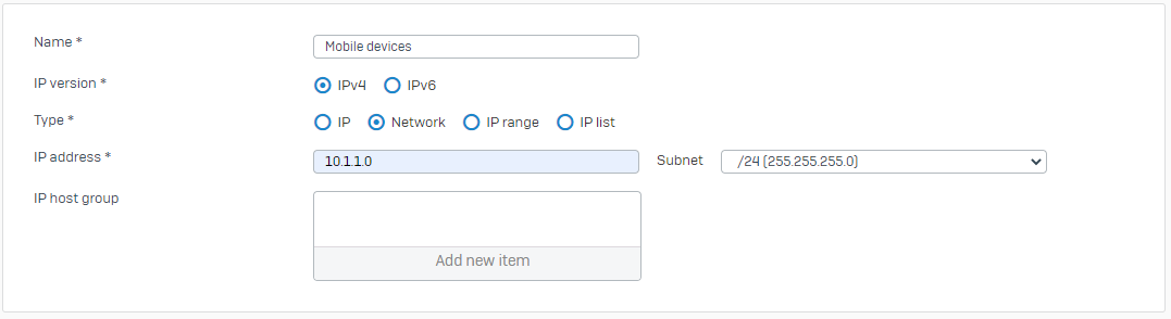 IP host settings.
