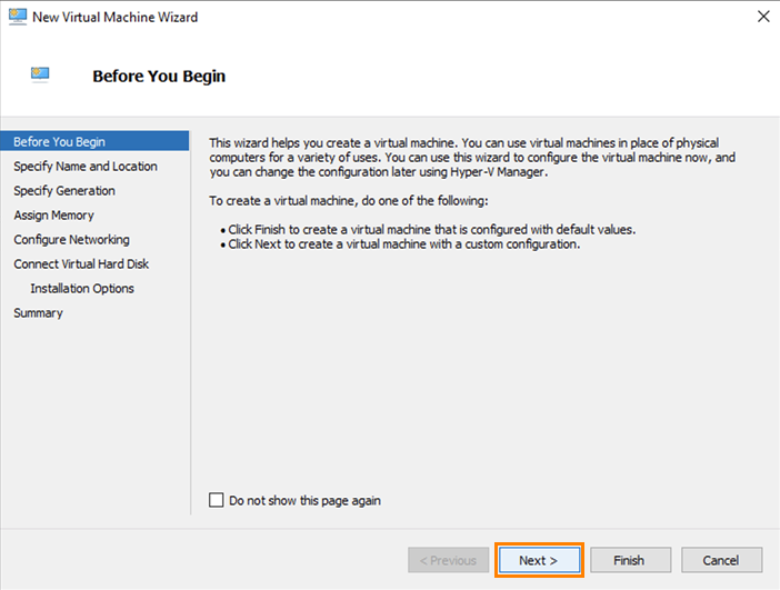 New virtual machine wizard screen.