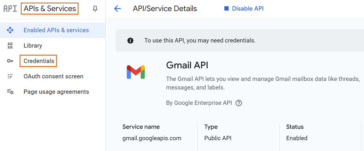 API services and credentials.