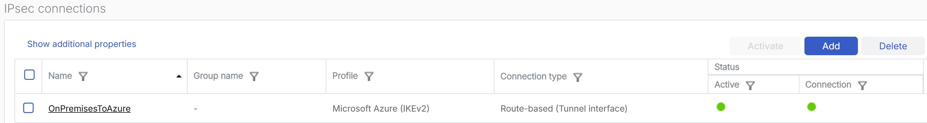 Route-based IPsec VPN connection established.