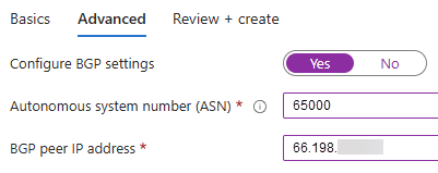Local network gateway advanced tab.