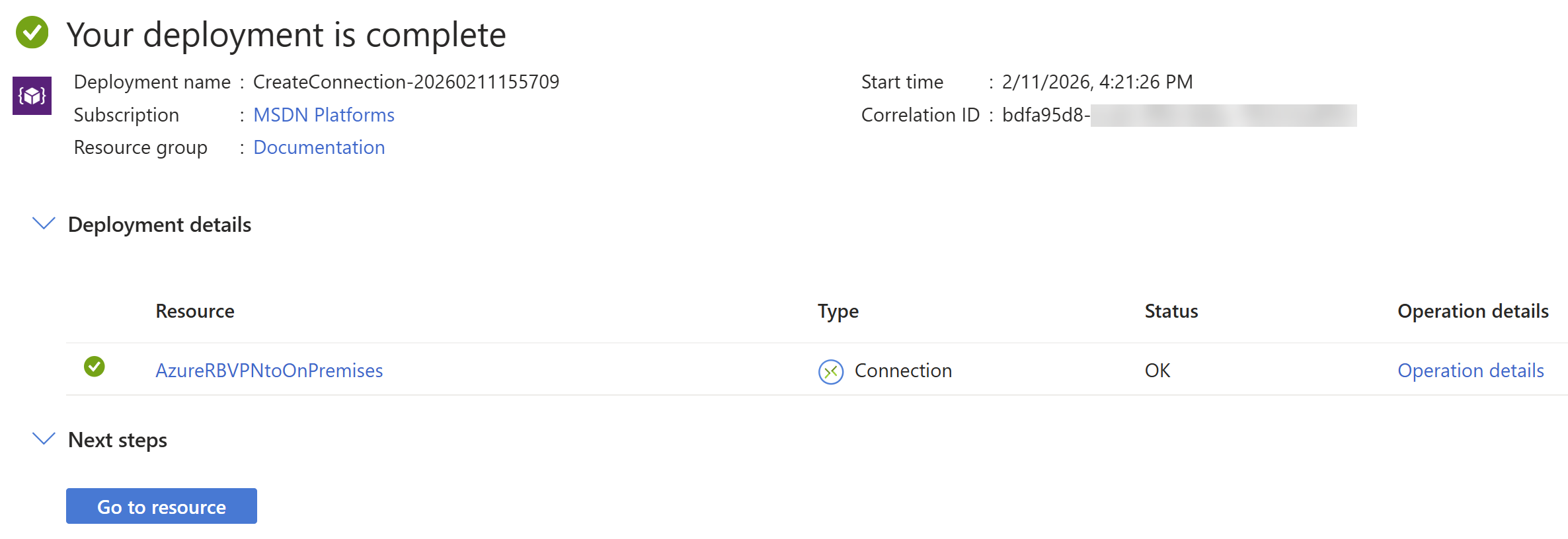 IPsec VPN connection deployment complete.