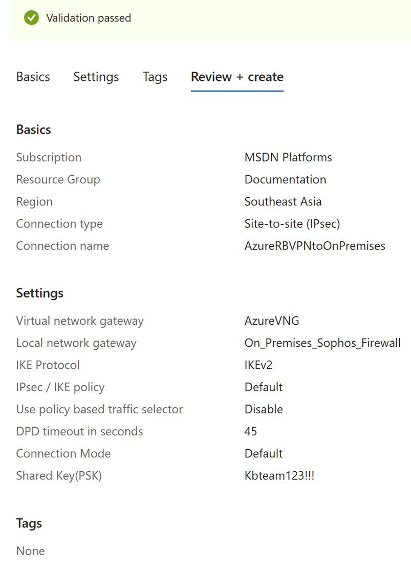 IPsec VPN connection validation.