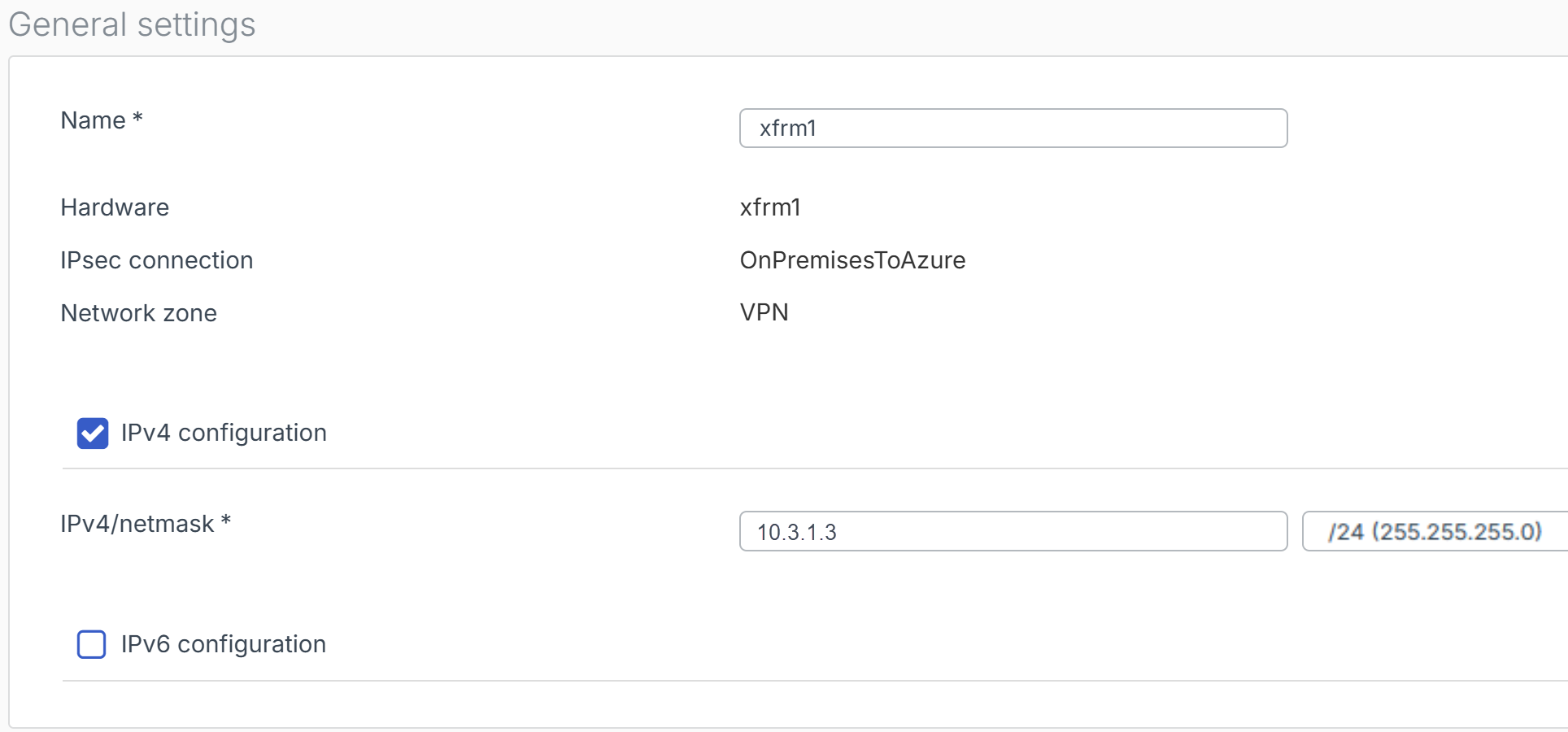 XFRM interface configuration.