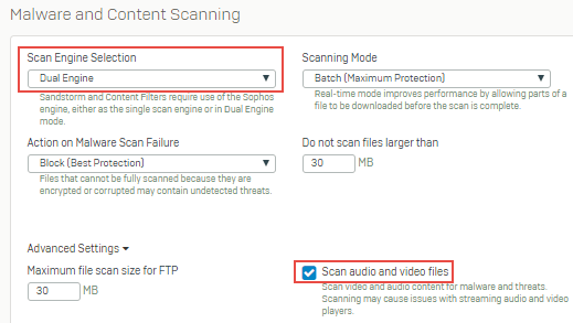 Dual engine scanning for audio and video files.