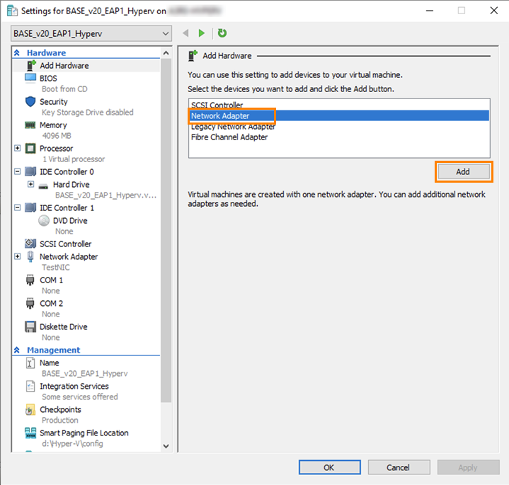 Hardware pane with network adapter selected.