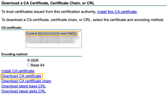 Download certificate option on server