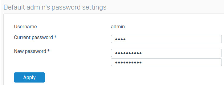 Password settings on the web admin console