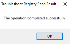 A successful registry read connectivity test message