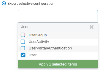 Export user configuration