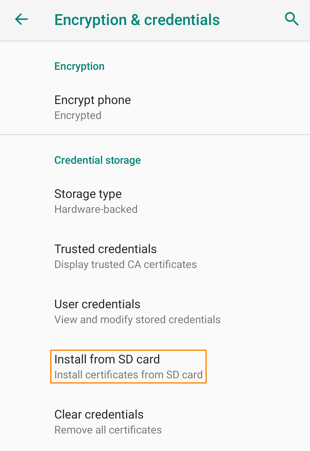Select storage on Android