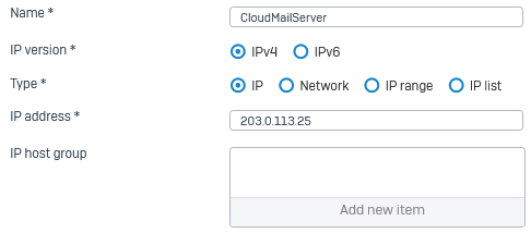 Create an IP host for the mail server