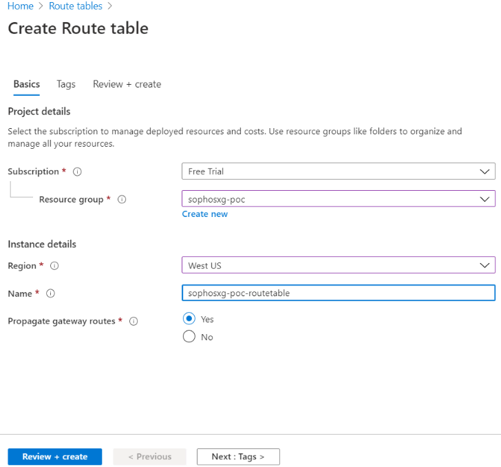 Create route table