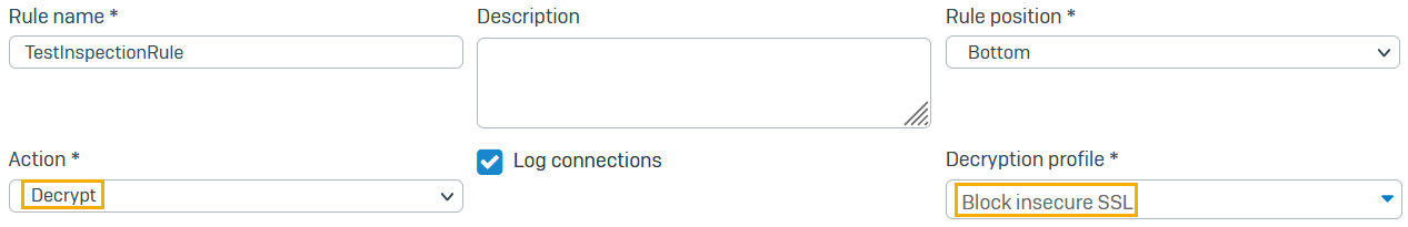 Action and decryption profile in SSL/TLS inspection rules