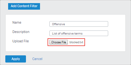 Upload a file with words for content filtering