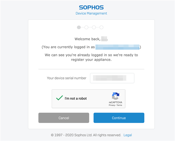 Sophos Firewall licensing portal welcome page