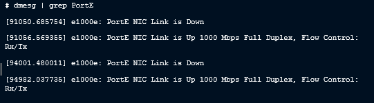 On the CLI, enter the following command: dmesg | grep PortE.